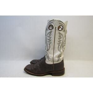 Justin Bent Rail Mens Size 8 D White Brown Leather Buckaroo Cowboy Western Boots